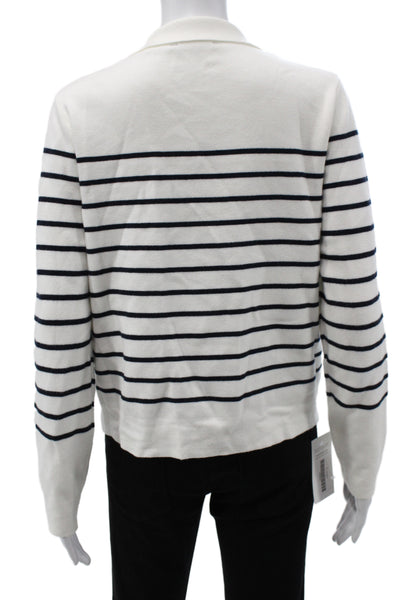 Splendid Womens Striped Collared Cardigan Long Sleeve White Size XS