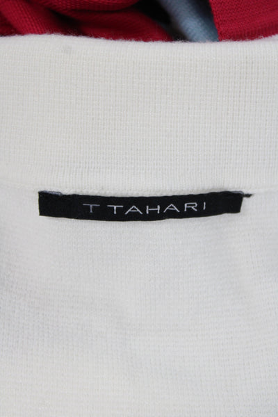 T Tahari Womens Striped Collared Cardigan White Long Sleeve Size L