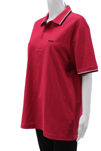 BOSS Mens Collared Short Sleeve Polo Red Solid 65% Cotton Size L