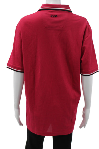 BOSS Mens Collared Short Sleeve Polo Red Solid 65% Cotton Size L