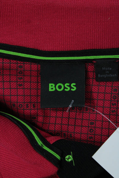 BOSS Mens Collared Short Sleeve Polo Red Solid 65% Cotton Size L