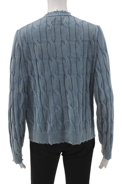 Minnie Rose Womens V-Neck Distressed Cotton Cardigan Blue Size M