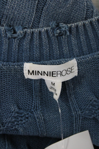 Minnie Rose Womens V-Neck Distressed Cotton Cardigan Blue Size M
