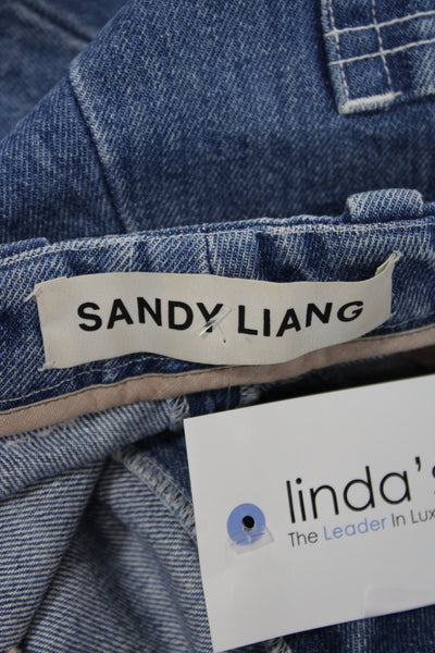 Sandy Liang Women Cut-Off Shorts Blue 100% Cotton Size 36