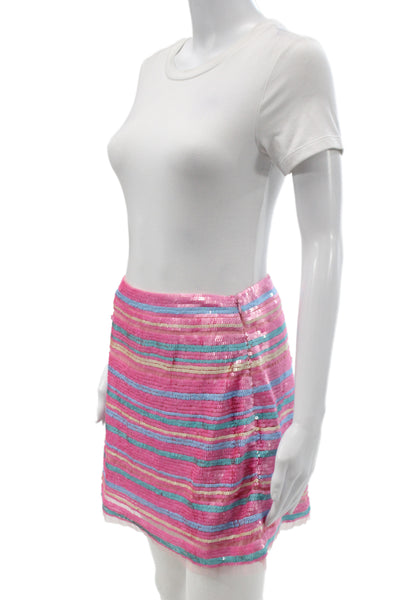 Love Shack Fancy Women Multicolor Striped Mini Skirt Size S