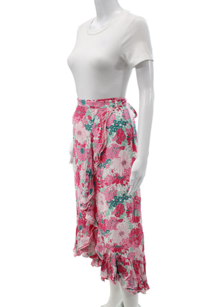 Poupette St. Barth Women Floral Wrap Skirt Pink Long Viscose Tie Size XS