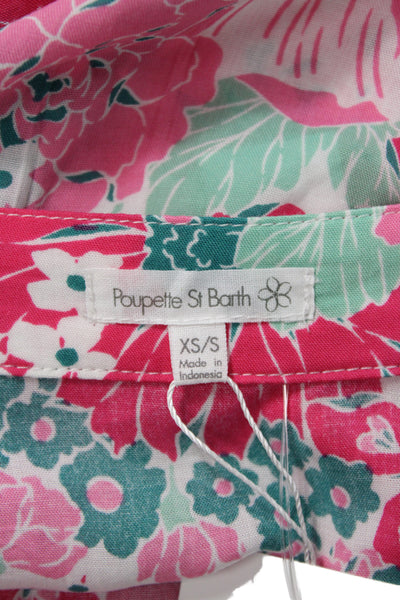 Poupette St. Barth Women Floral Wrap Skirt Pink Long Viscose Tie Size XS