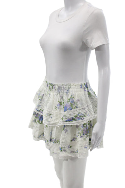 Love Shack Fancy Womens White Floral Cotton Mini Skirt Pull On Size M