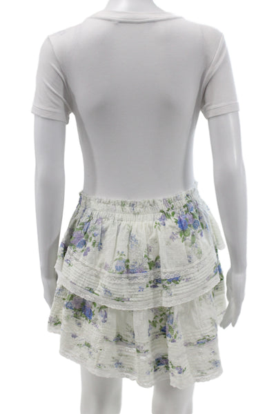 Love Shack Fancy Womens White Floral Cotton Mini Skirt Pull On Size M