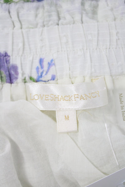 Love Shack Fancy Womens White Floral Cotton Mini Skirt Pull On Size M