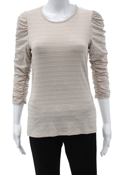 Bailey 44 Womens Jersey Tee Beige Striped 3/4 Sleeve Size S