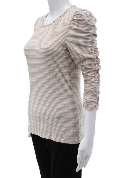 Bailey 44 Womens Jersey Tee Beige Striped 3/4 Sleeve Size S