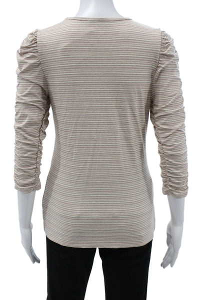 Bailey 44 Womens Jersey Tee Beige Striped 3/4 Sleeve Size S