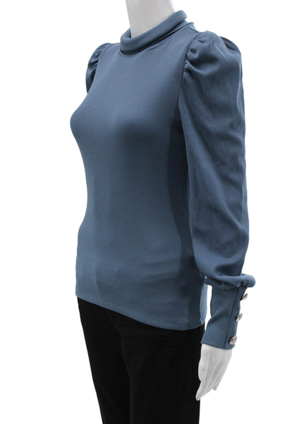Veronica Beard Women Mock Neck Pima Cotton Blouse Blue Longsleeve Basic Size XS
