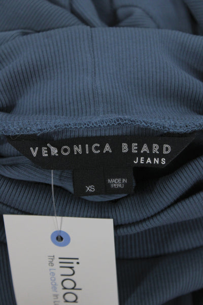 Veronica Beard Women Mock Neck Pima Cotton Blouse Blue Longsleeve Basic Size XS