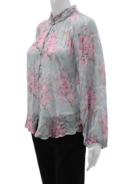 Nike Womens Floral Pullover Hoodie Blue High Neck Long Sleeve Size L
