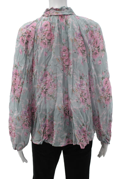 Nike Womens Floral Pullover Hoodie Blue High Neck Long Sleeve Size L