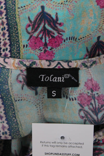Tolani Womens Tunic V-Neck 3/4 Sleeve Multicolor Silk Bohemian Size S
