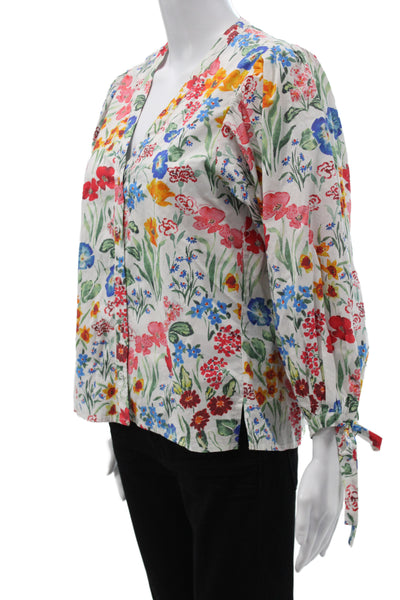 Cara Cara Womens Tunic Blouse Multicolor V-Neck 3/4 Sleeve Button Cotton Size S
