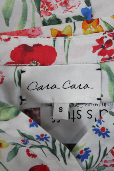Cara Cara Womens Tunic Blouse Multicolor V-Neck 3/4 Sleeve Button Cotton Size S