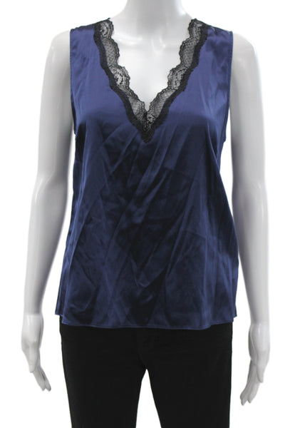 Generation Love Womens Silk V-Neck Lace Camisole Sleeveless Blue Size S