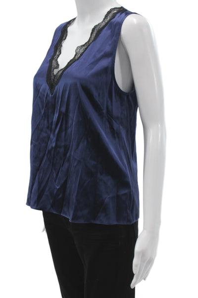 Generation Love Womens Silk V-Neck Lace Camisole Sleeveless Blue Size S