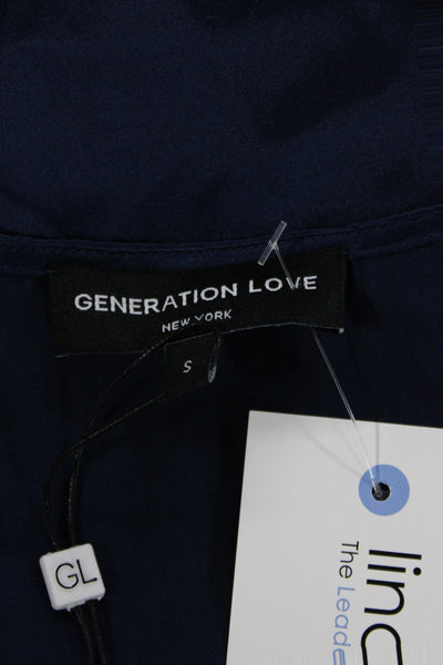 Generation Love Womens Silk V-Neck Lace Camisole Sleeveless Blue Size S