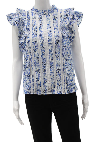 Veronica Beard Womens Floral Cotton High Neck Sleeveless Blouse Pullover Size 4