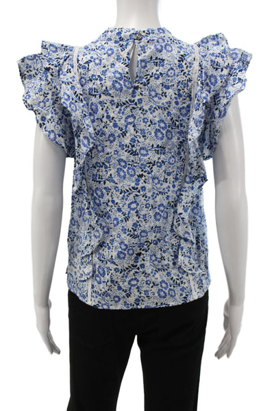 Veronica Beard Womens Floral Cotton High Neck Sleeveless Blouse Pullover Size 4