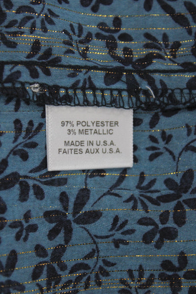 Misa Women Tunic Blouse V-Neck Long Sleeve Blue Floral Polyester Size S
