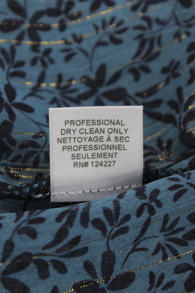 Misa Women Tunic Blouse V-Neck Long Sleeve Blue Floral Polyester Size S