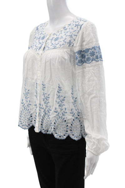 Love Shack Fancy Women Blue Floral Tunic Long Sleeve Size S