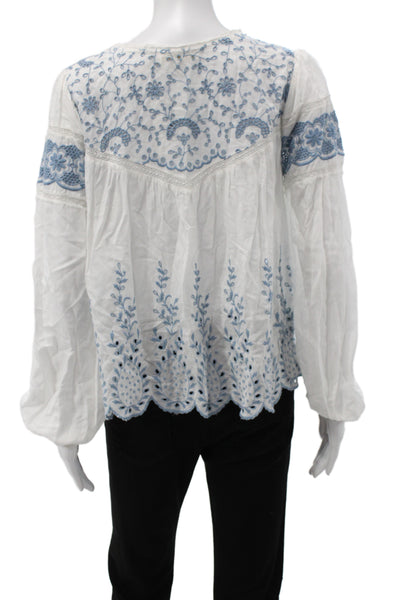 Love Shack Fancy Women Blue Floral Tunic Long Sleeve Size S