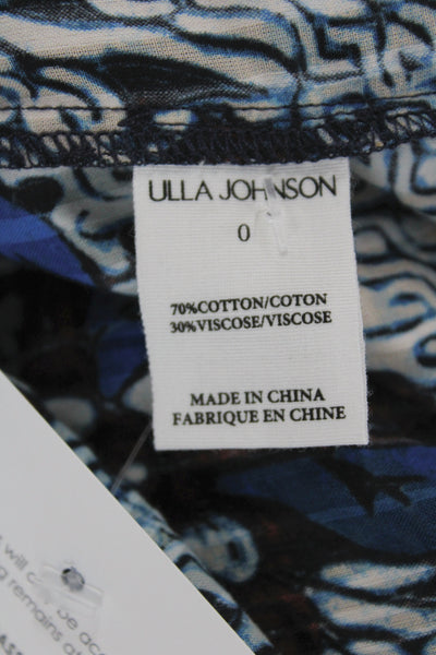 Ulla Johnson Womens Bohemian Floral V-Neck Tunic Blouse Blue Long Sleeve Size 0