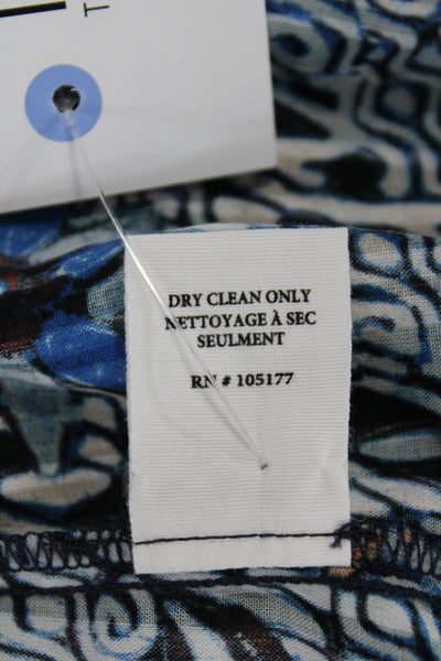 Ulla Johnson Womens Bohemian Floral V-Neck Tunic Blouse Blue Long Sleeve Size 0