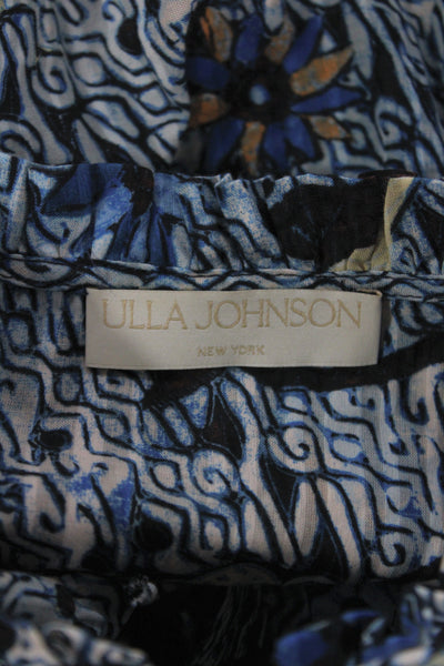 Ulla Johnson Womens Bohemian Floral V-Neck Tunic Blouse Blue Long Sleeve Size 0