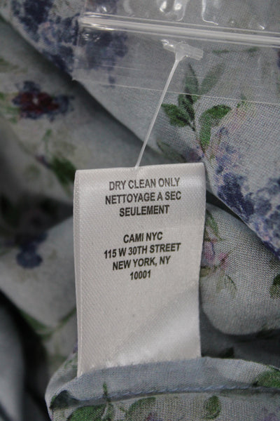 Cami NYC Womens Silk Floral High Neck Tunic Blouse Blue Long Sleeve Size S
