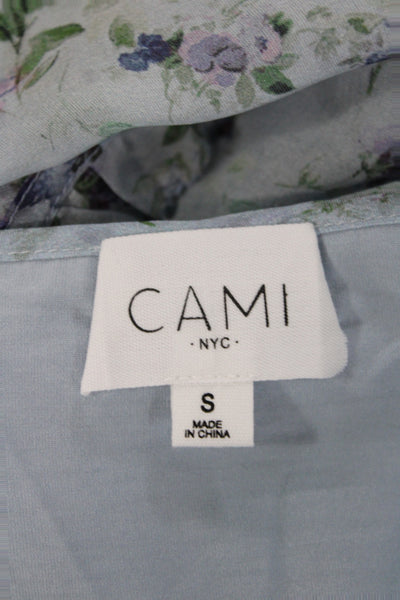 Cami NYC Womens Silk Floral High Neck Tunic Blouse Blue Long Sleeve Size S