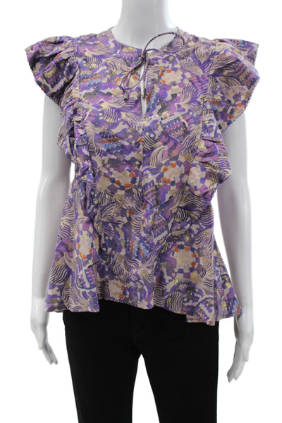 Chufy Women Tunic Multicolor Geometric Round Neck Tie Sleeveless Cotton Size S