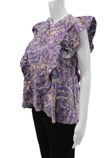 Chufy Women Tunic Multicolor Geometric Round Neck Tie Sleeveless Cotton Size S