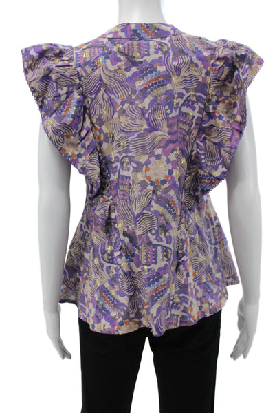 Chufy Women Tunic Multicolor Geometric Round Neck Tie Sleeveless Cotton Size S