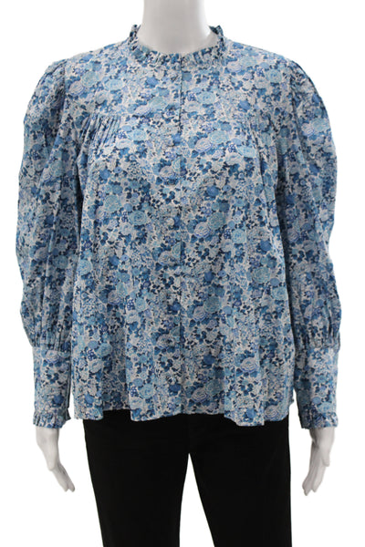 Love Shack Fancy Women Blue Floral Tunic Blouse Long Sleeve Size XS