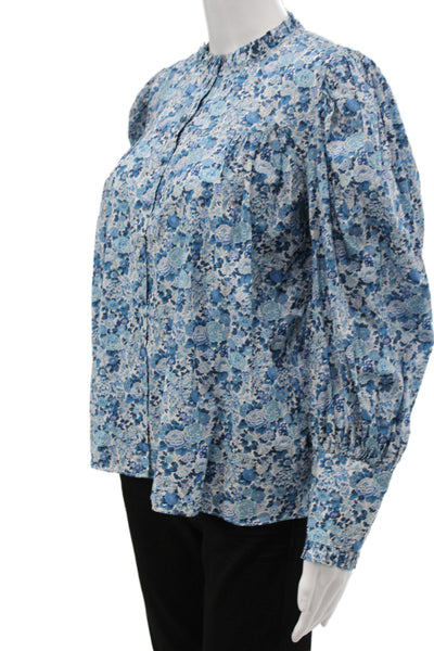 Love Shack Fancy Women Blue Floral Tunic Blouse Long Sleeve Size XS