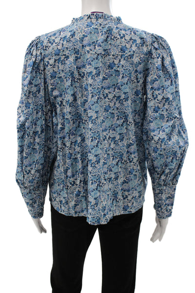 Love Shack Fancy Women Blue Floral Tunic Blouse Long Sleeve Size XS