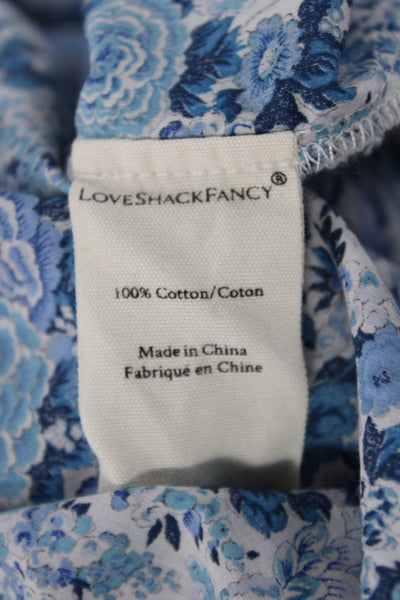 Love Shack Fancy Women Blue Floral Tunic Blouse Long Sleeve Size XS