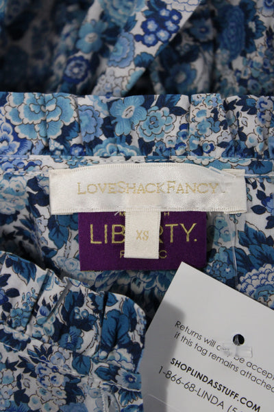Love Shack Fancy Women Blue Floral Tunic Blouse Long Sleeve Size XS