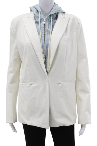 Central Park West Women White Basic Jacket Button Long Sleeve Size M