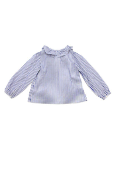 Jacadi Womens Cotton Striped Ruffle Long Sleeve Blouse Top Blue Size 5A
