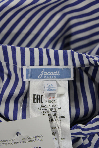 Jacadi Womens Cotton Striped Ruffle Long Sleeve Blouse Top Blue Size 5A