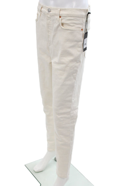 Redone Women Ivory Straight Cotton Jeans Button Closure Size 30